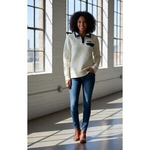 Patagonia Organic Cotton Quilted Snap-T Sweater Womens Small‎ Beige Worn Wear